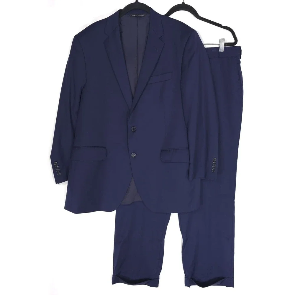 COPPLEY 1883‎ LORO PIANA S130s Wool Suit 44W 34X29 Navy Canada Made Italy Woven